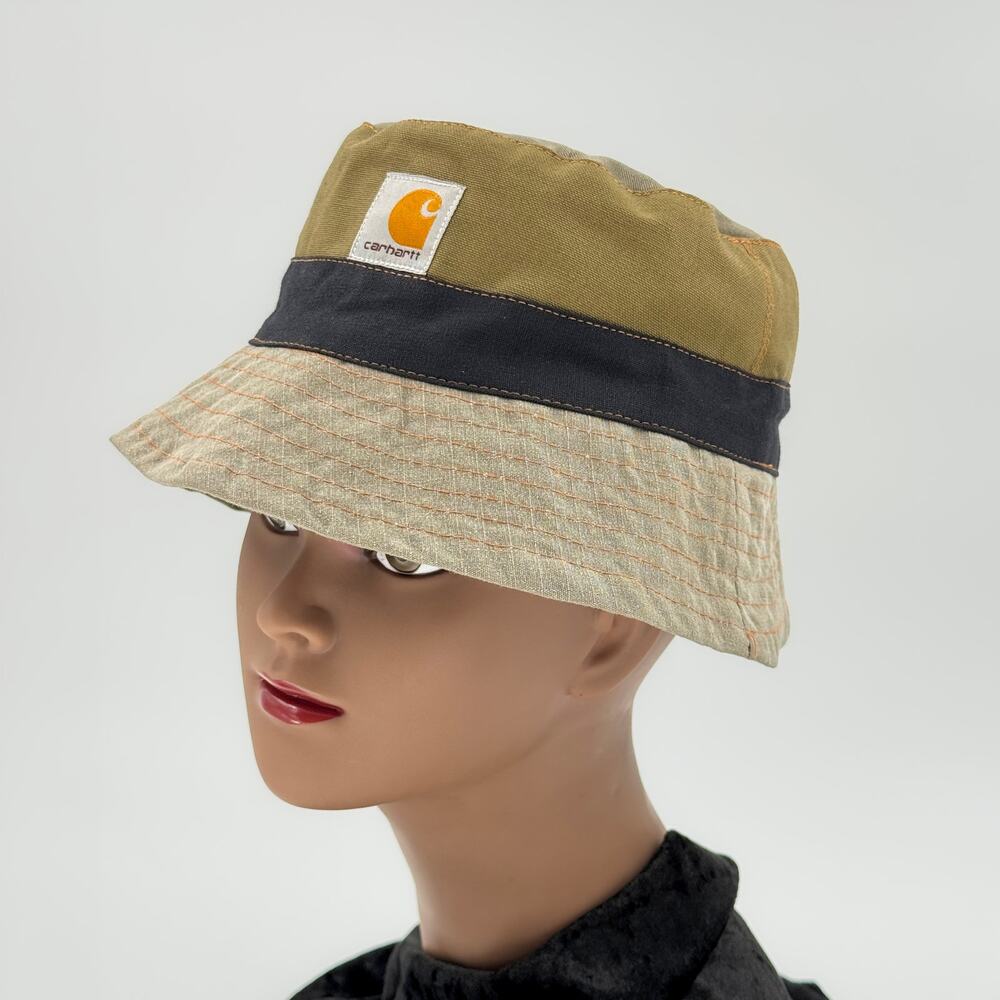 Carhartt WIP Four Color Colorblock Bucket Hat Olive Brown Charcoal Beige - Picture 2 of 9